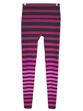 K-Deer Yoga Leggings Large Black Pink Striped High Rise Athletic PT-2790